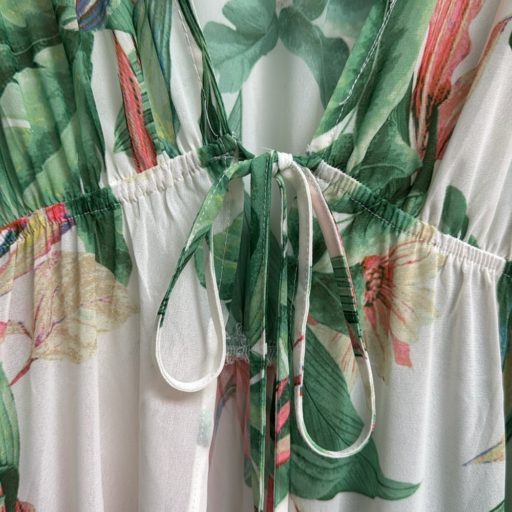 NWOT Floral Green and Cream Printed Maxi Flowy Kimono Top Size Medium - Picture 7 of 9